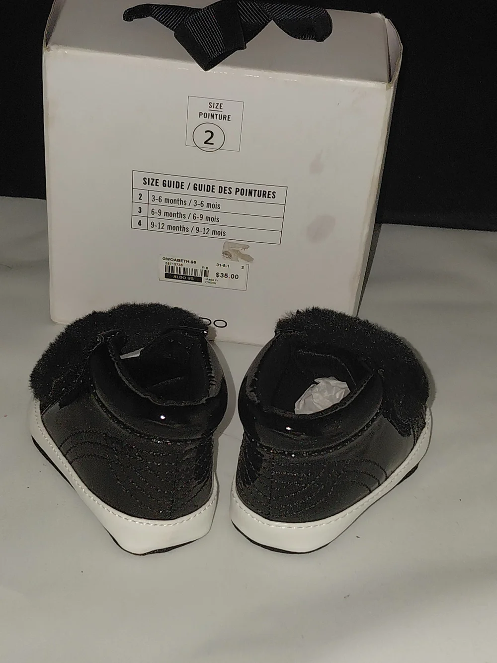 New SIZE 1 ALDO Kids Black Faux Fur High-Top Sneakers